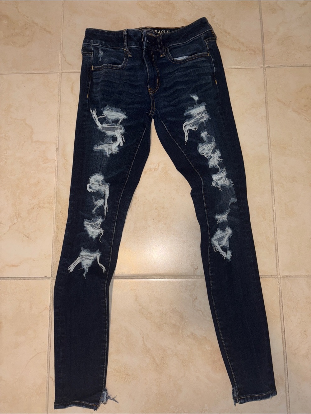 American Eagle Outfitters Dark Blue Distressed Jeggings
